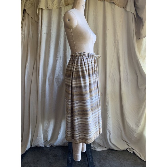 Vintage Issey Miyake Plantation Flannel Striped Skirt Size Medium Gold and Grey - Picture 3 of 6
